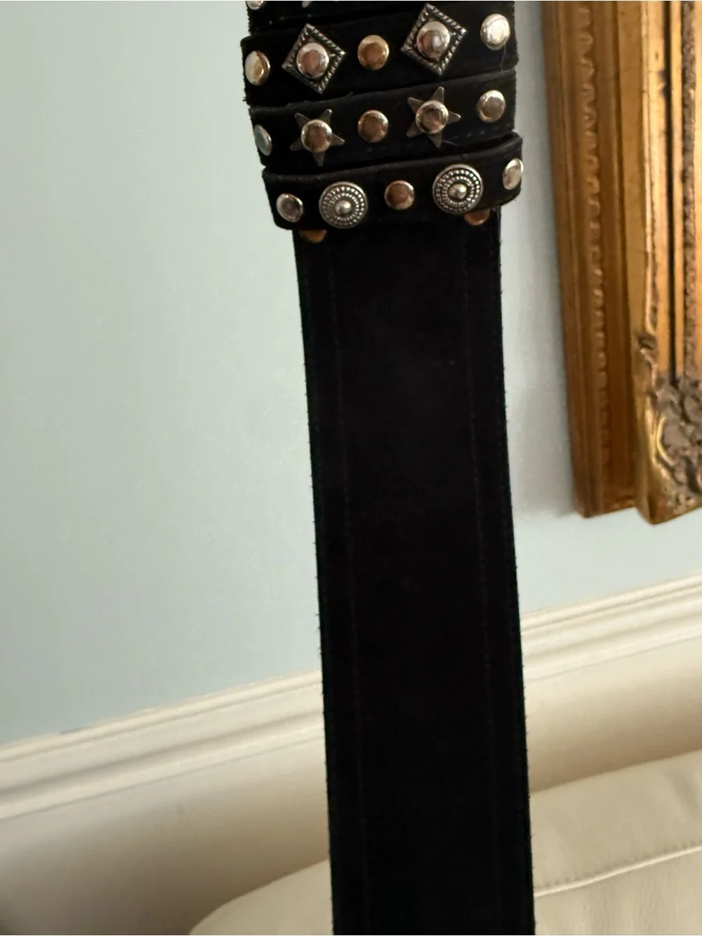 Y2K Express Suede Black Studded Women's Belt w/Mixed Metal Accents sz M 29-33 in